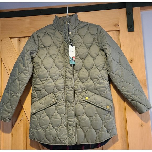 New! Joules Women US4 UK8 Rosedale Gray Quilted Jacket Plaid Lined Corduroy Trim - Picture 1 of 16
